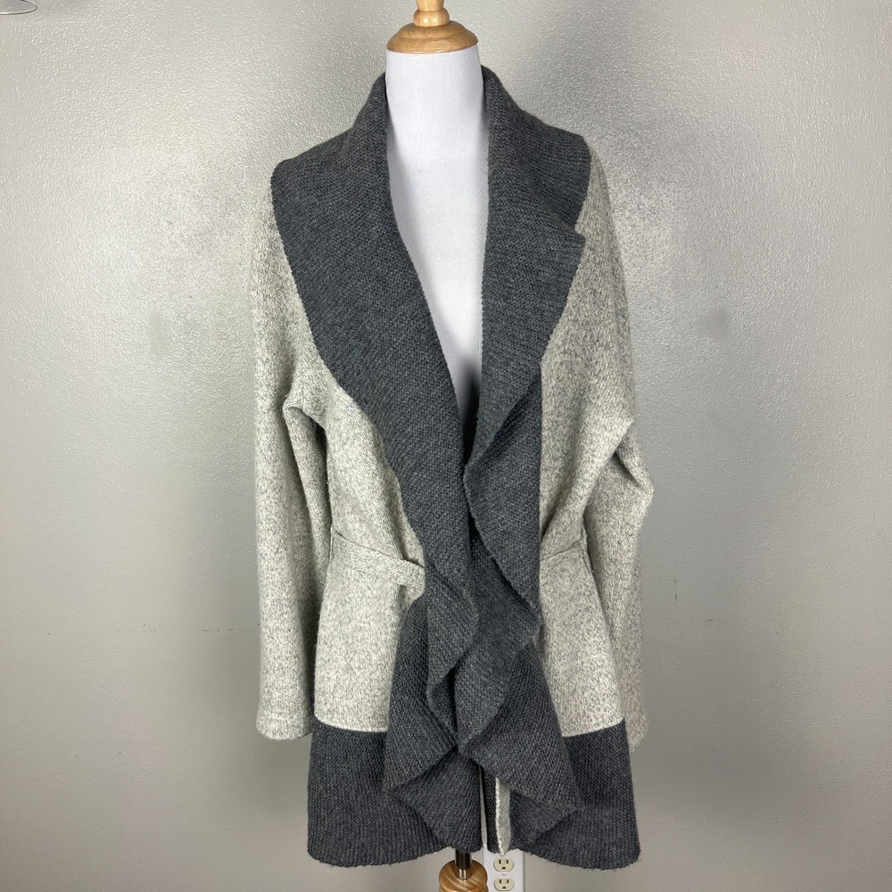 Baltic Inspirations Cardigan Sweater Womens XL Gray Wool Blend Knit Belted Shawl